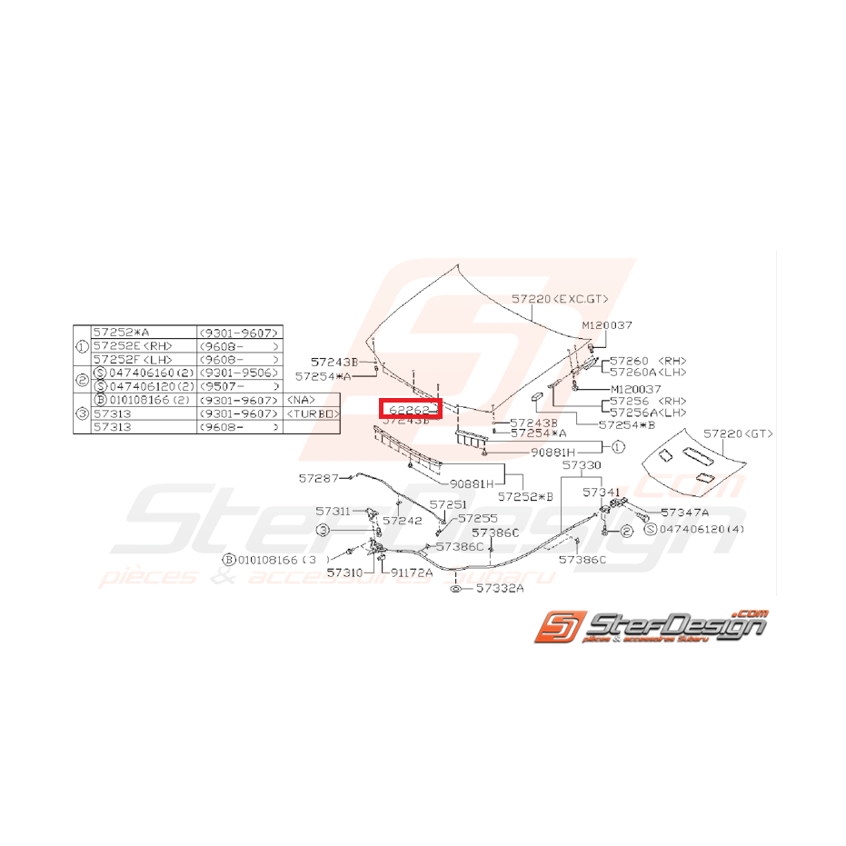 Butée de capot IMPREZA GT 93-96