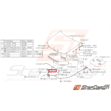Support renfort de capot IMPREZA GT 93-96