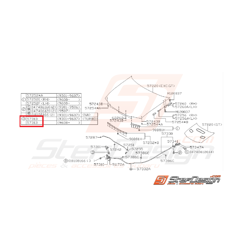 Boulon blocage capot avant SUBARU WRX/STI 01-07