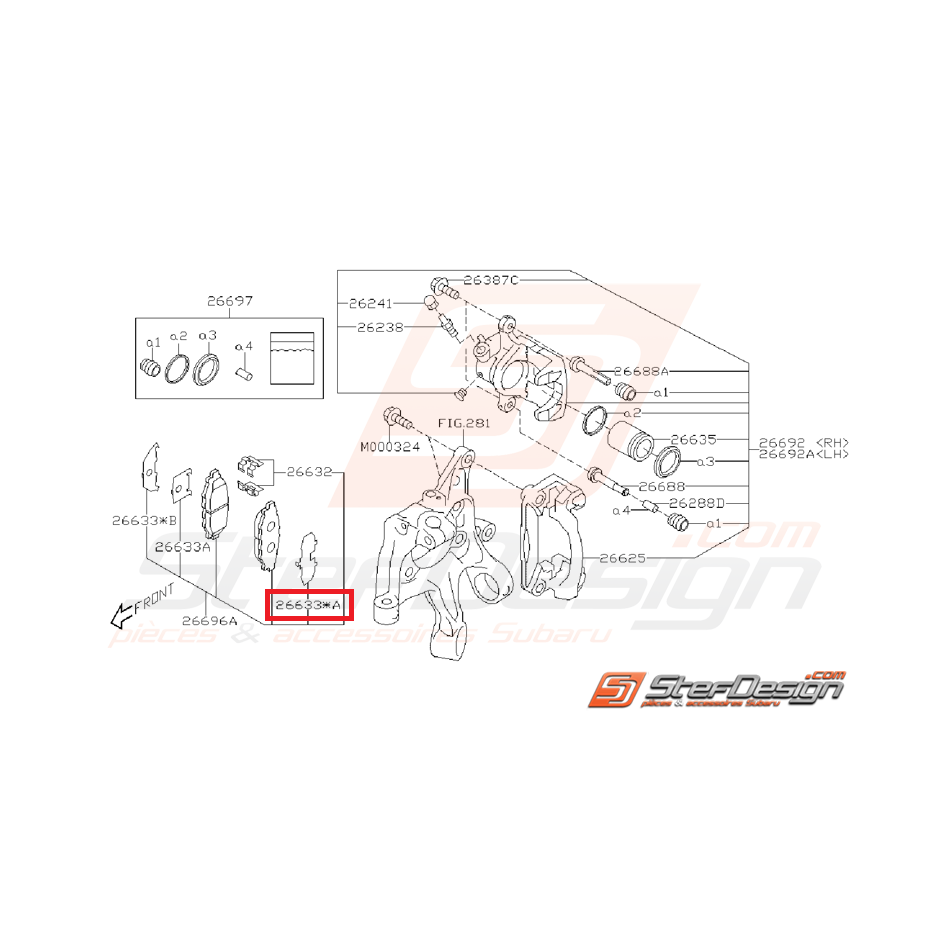 Entretoise frein arrière intérieur (bis) WRX 08-11