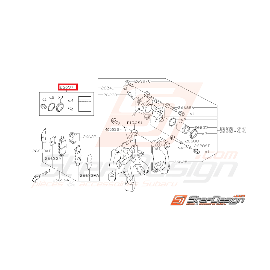 Kit réparation étrier arrière 1 piston WRX 08-11 