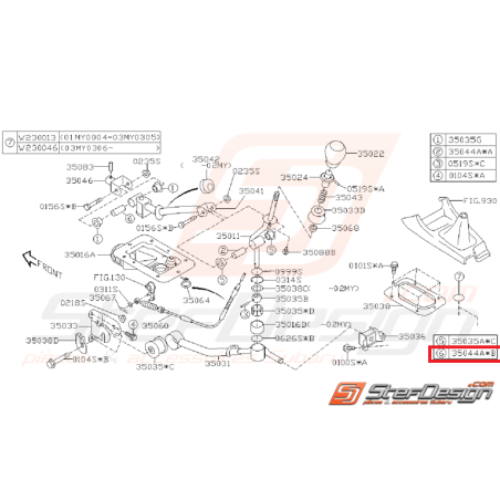 Entretoise levier de vitesse boite 6 STI 01-05