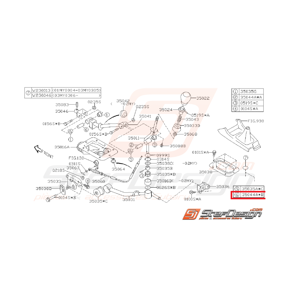 Entretoise levier de vitesse boite 6 STI 01-05 Entretoise levier de vitesse boite 6 STI 01-05