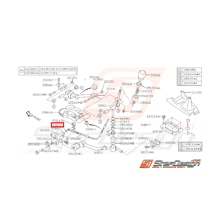 Rondelle cable de marche arrière boite 6 STI