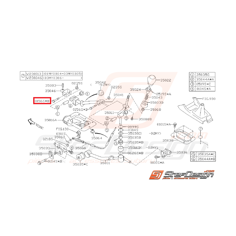 Boulon levier de vitesse boite 5/6 WRX/STI 01-07