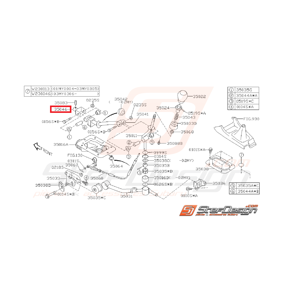 Raccord levier de vitesse boite 6 STI 01-15 Raccord levier de vitesse boite 6 STI 01-15