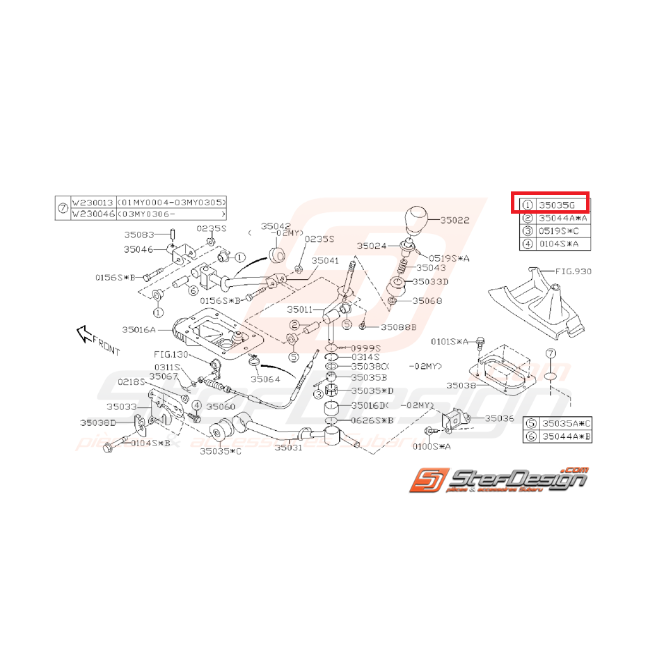 Bague levier de vitesse boite 6 STI 01-02