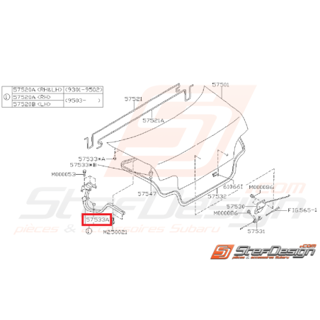 Butée charnière coffre SUBARU IMPREZA GT 93-00 WRX/STI 01-07