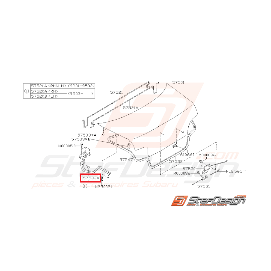 Butée charnière coffre SUBARU IMPREZA GT 93-00 WRX/STI 01-07