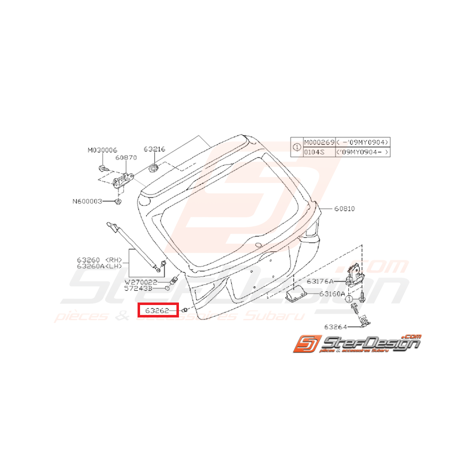 Butée hayon SUBARU WRX/STI 08-10 Butée hayon SUBARU WRX/STI 08-10
