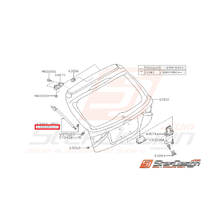 Vérin de hayon origine SUBARU WRX/STI 08-10 Vérin de hayon origine SUBARU WRX/STI 08-10