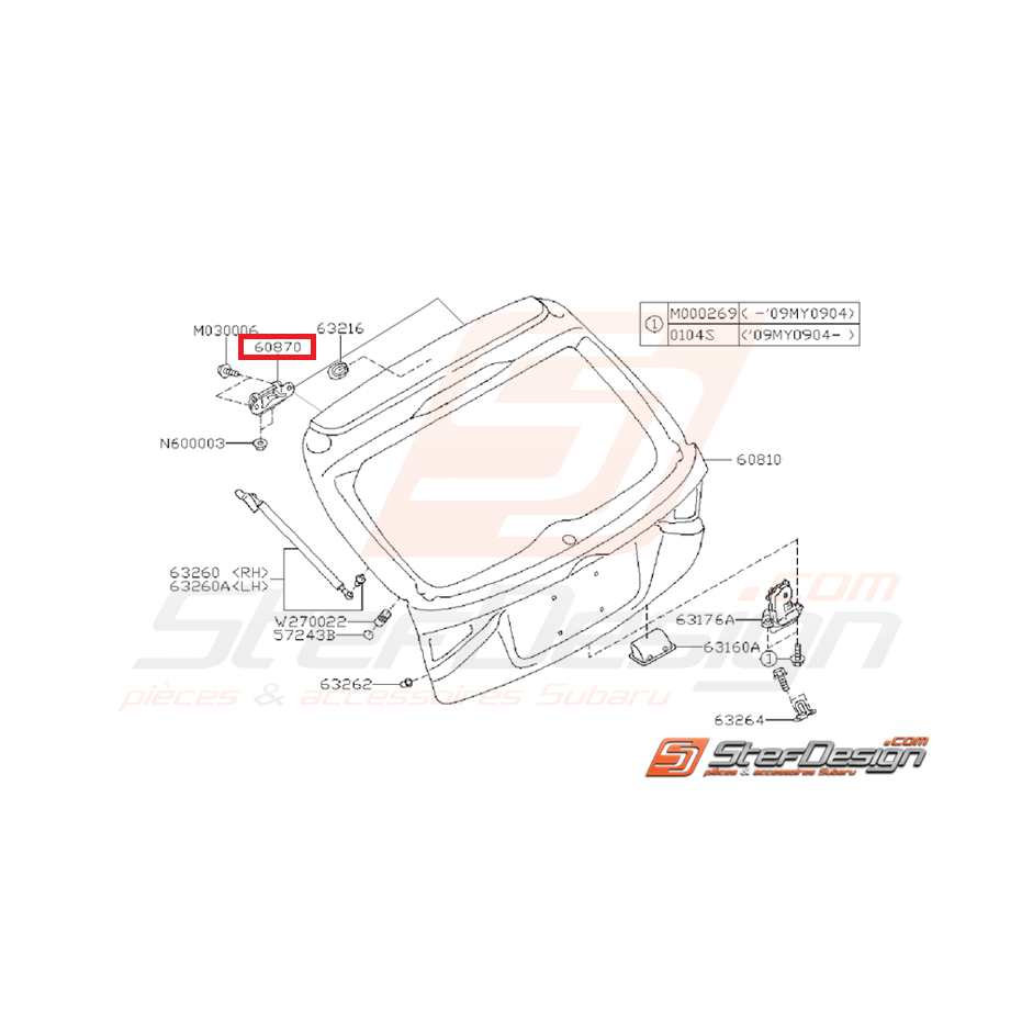 Charnière Hayon Subaru WRX STI 2008 - 2010 Charnière Hayon Subaru WRX STI 2008 - 2010