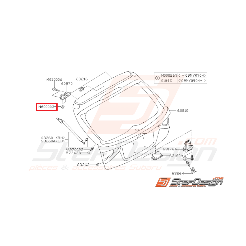 Ecrou de hayon SUBARU WRX/STI 08-10 Ecrou de hayon SUBARU WRX/STI 08-10
