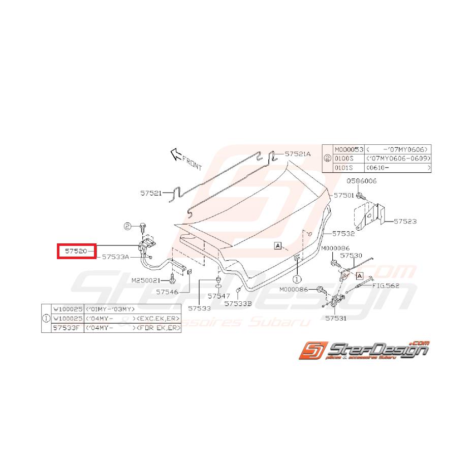 Charnière de coffre SUBARU WRX/STI 01-07