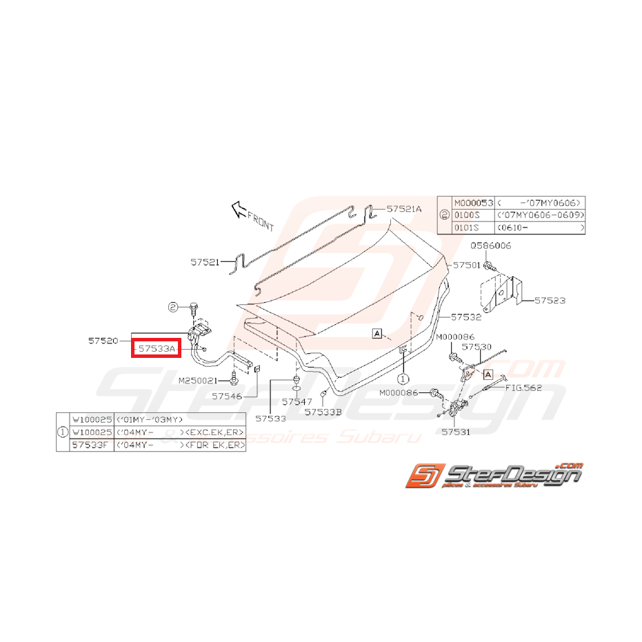 Butée charnière coffre SUBARU IMPREZA GT 93-00 WRX/STI 01-07