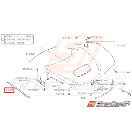 Protection d'aile côté capot WRX/STI 08-11