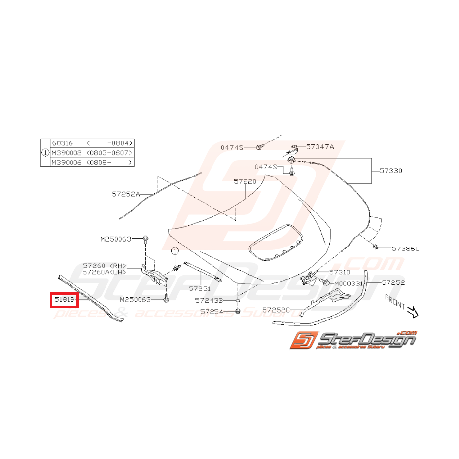 Protection d'aile côté capot WRX/STI 08-11 Protection d'aile côté capot WRX/STI 08-11