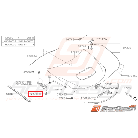 Vis fixation charnière capot avant STI/WRX 01-14