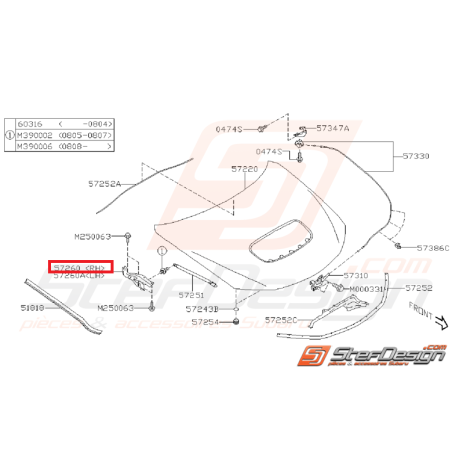 Charnière capot WRX/STI 08-11