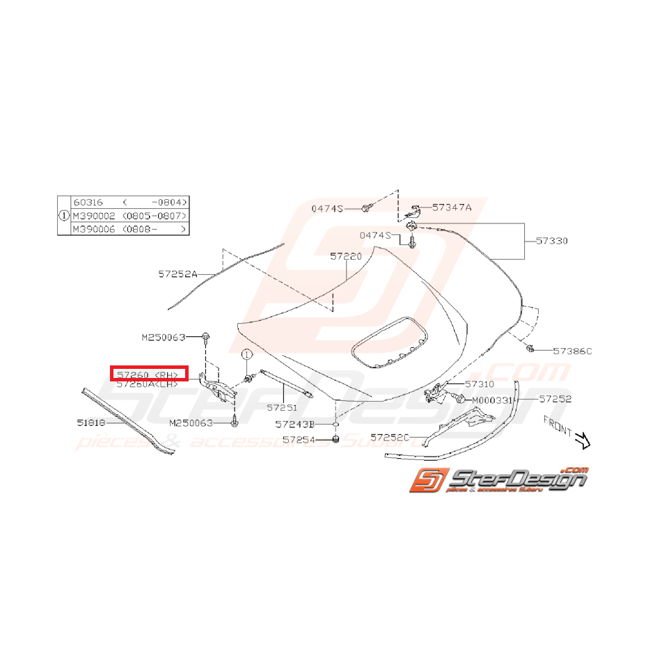 Charnière capot WRX/STI 08-11 Charnière capot WRX/STI 08-11