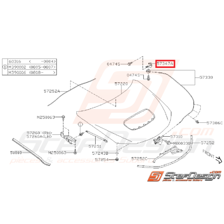 Support poignée d'ouverture capot WRX/STI 08-11