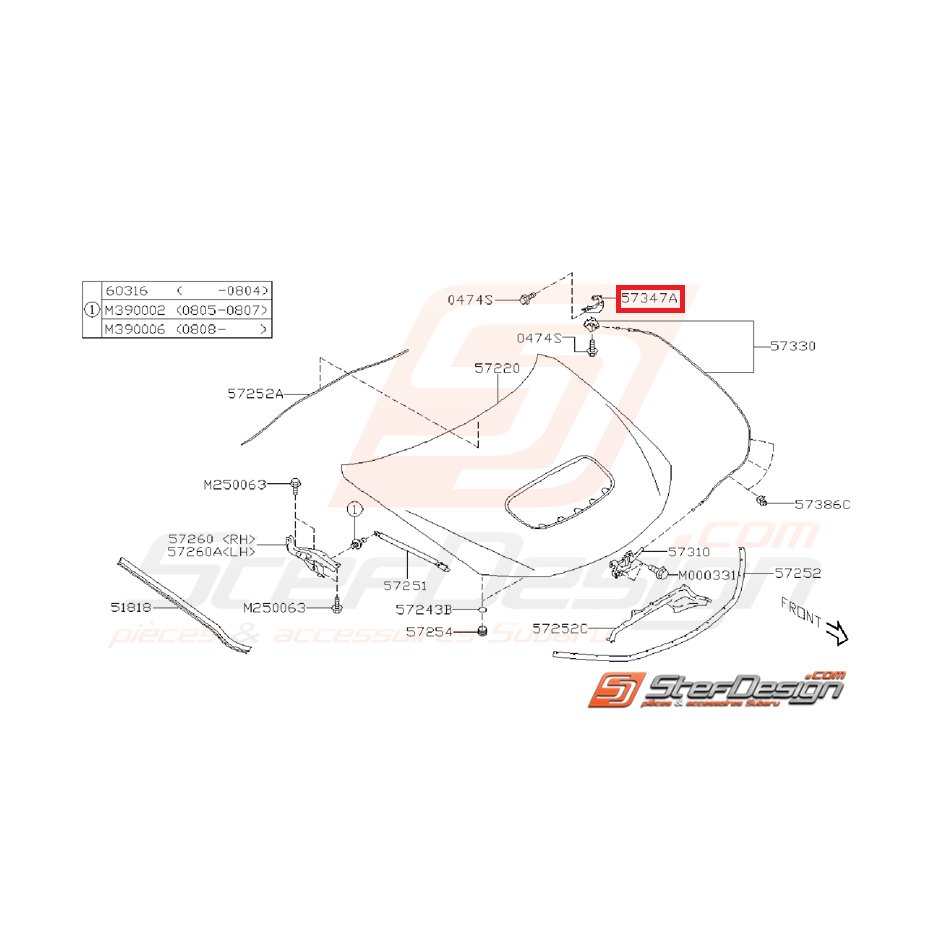 Support poignée d'ouverture capot WRX/STI 08-11 Support poignée d'ouverture capot WRX/STI 08-11