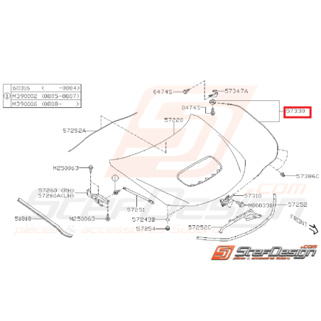 Câble d'ouverture capot WRX/STI 08-11