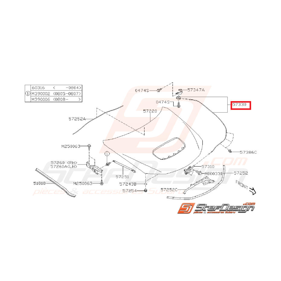 Câble d'ouverture capot WRX/STI 08-11 Câble d'ouverture capot WRX/STI 08-11