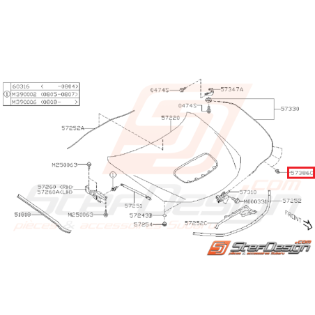 Agrafe câble ouverture capot SUBARU WRX/STI 01-07