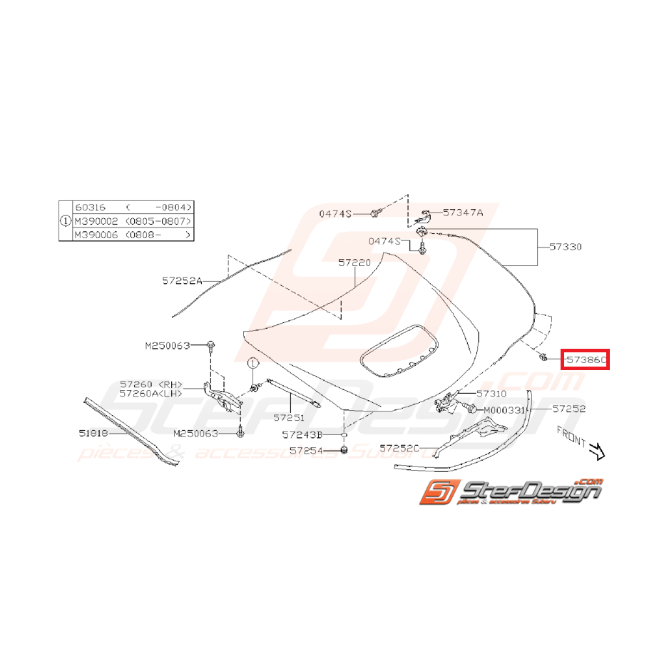 Agrafe câble ouverture capot SUBARU WRX/STI 01-07 Agrafe câble ouverture capot SUBARU WRX/STI 01-07
