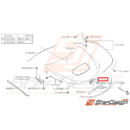 Système de verrouillage capot WRX/STI 08-11