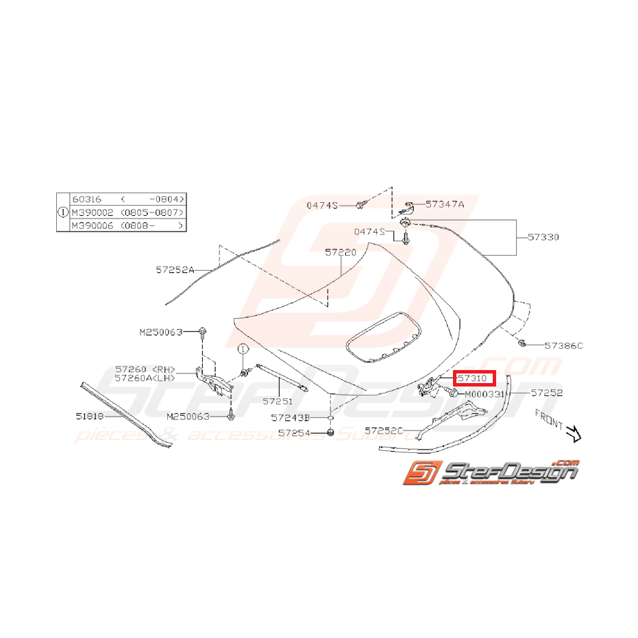 Système de verrouillage capot WRX/STI 08-11 Système de verrouillage capot WRX/STI 08-11