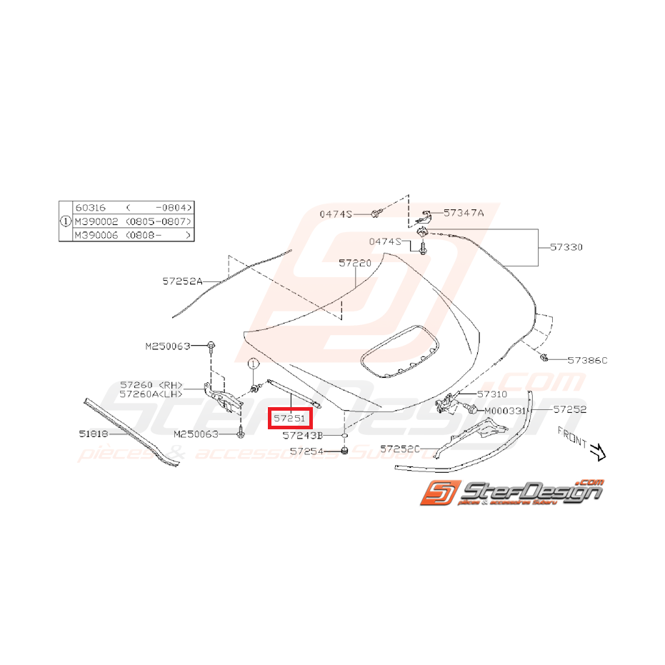 Béquille capot WRX/STI 08-11 Béquille capot WRX/STI 08-11