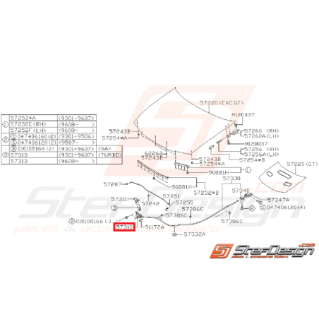 Système verrouillage capot IMPREZA GT 99-00