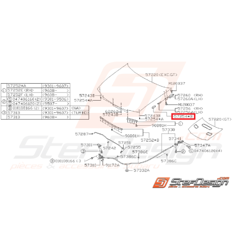 Fixation tampon de capot subaru GT 93-00