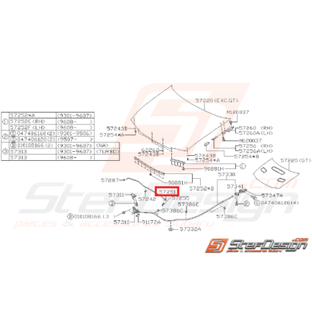 Barre de support de capot SUBARU GT 97-00