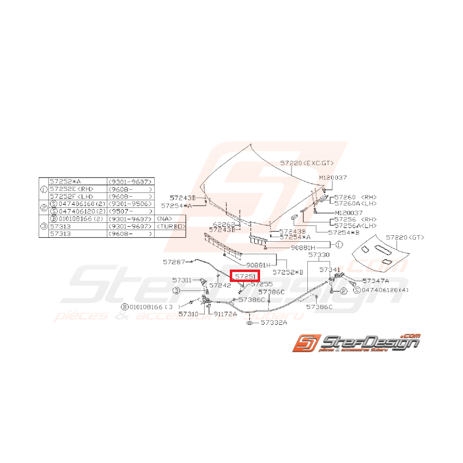 Barre de support de capot SUBARU GT 97-00 Barre de support de capot SUBARU GT 97-00