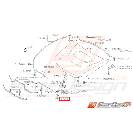 Clips de vérrouillage de barre de capot WRX/STI 01-05