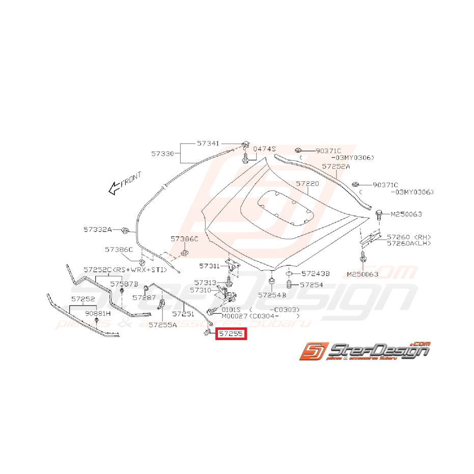 Clips de vérrouillage de barre de capot WRX/STI 01-05