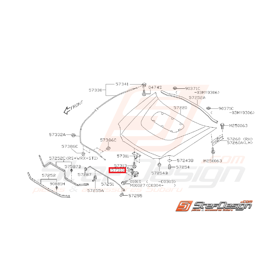 Système de verrouillage capot pour SUBARU WRX et STI de 2001 à 2002. Système de verrouillage capot pour SUBARU WRX et STI de 2001 à 2002.