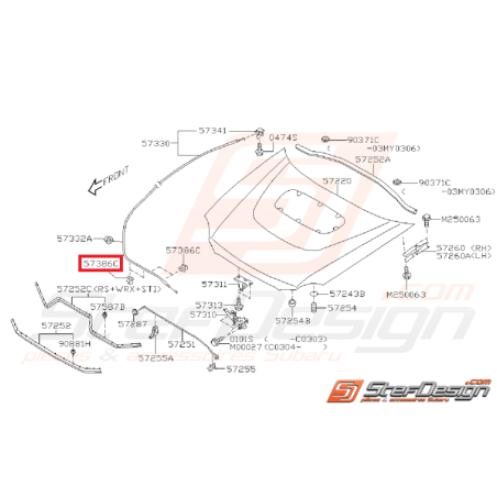 Agrafe câble ouverture capot SUBARU WRX/STI 01-07