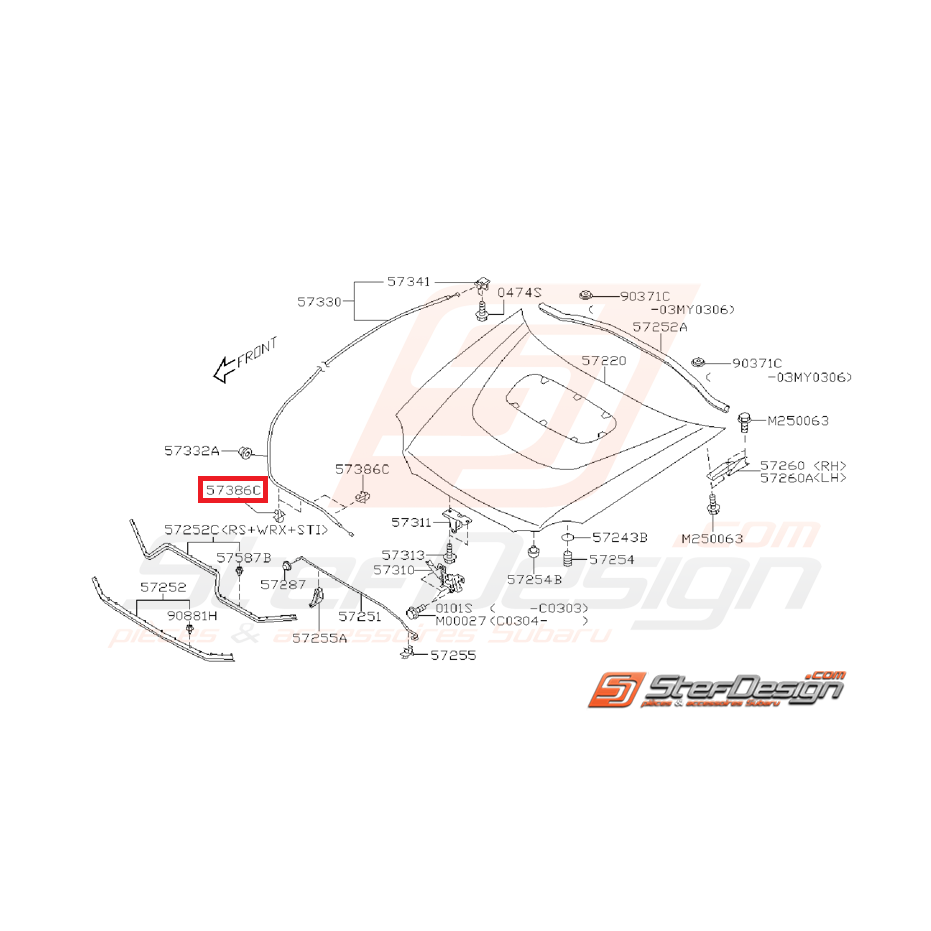 Agrafe câble ouverture capot SUBARU WRX/STI 01-07 Agrafe câble ouverture capot SUBARU WRX/STI 01-07