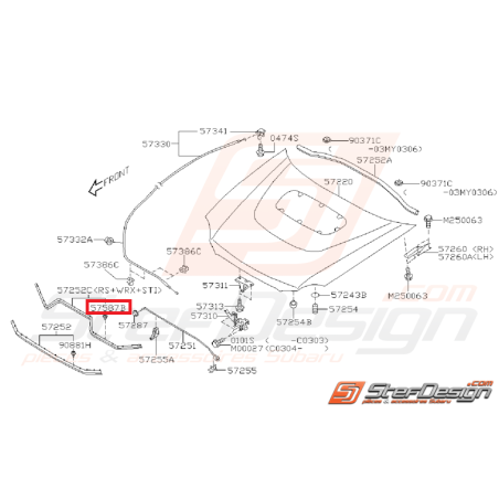 Agrafe joint panneau avant capot WRX/STI 01-07