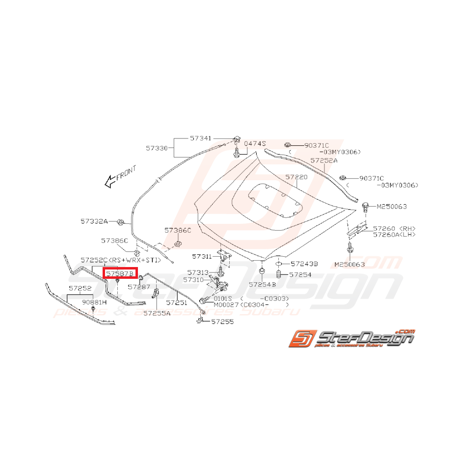 Agrafe joint panneau avant capot WRX/STI 01-07