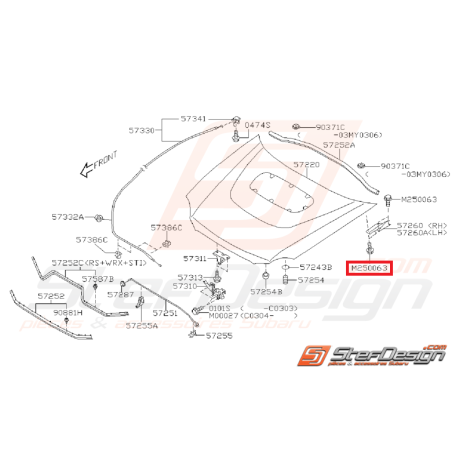 Vis fixation charnière capot avant STI/WRX 01-14