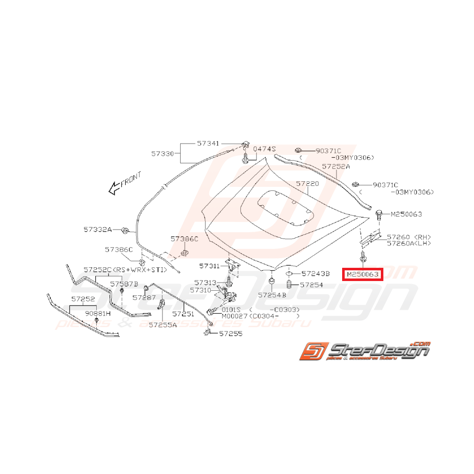 Vis fixation charnière capot avant STI/WRX 01-14