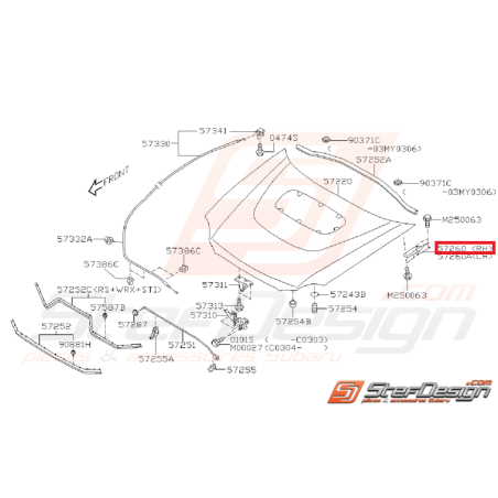 Charnière capot complète avant WRX/STI 01-07