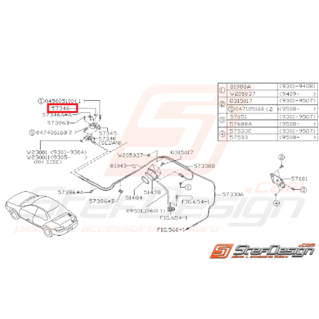 Poignée d'ouverture coffre IMPREZA GT 93-00 WRX/STI 01-07