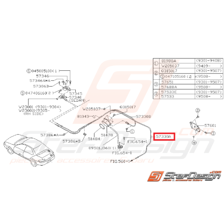 Câble ouverture malle de coffre IMPREZA GT 93-00