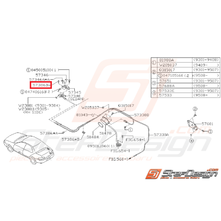 Clips poignée ouverture trappe a essence IMPREZA GT 93-00 WRX/STI 01-07